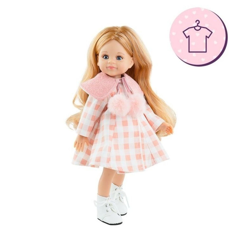 Accessories  Paola Reina | Outfit For Paola Reina Doll 32 Cm - Las Amigas - Conchi - Dress With Pink Plaid Coat