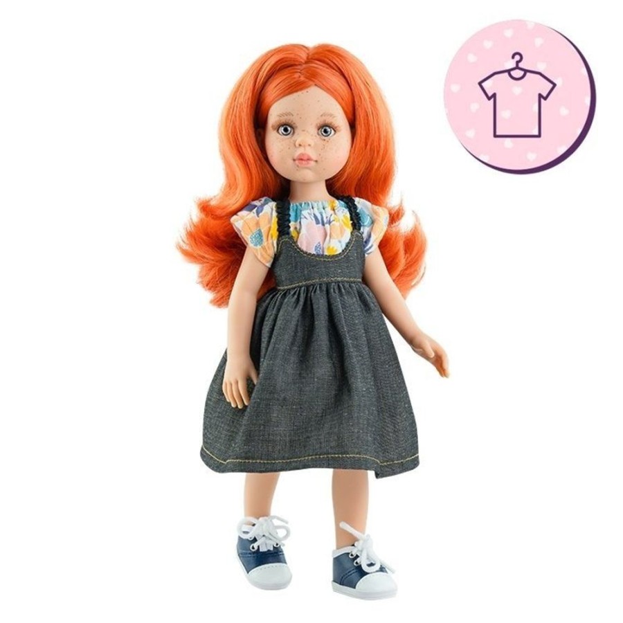 Accessories  Paola Reina | Outfit For Paola Reina Doll 32 Cm - Las Amigas - Maribel - Denim Pichi And Flower T-Shirt