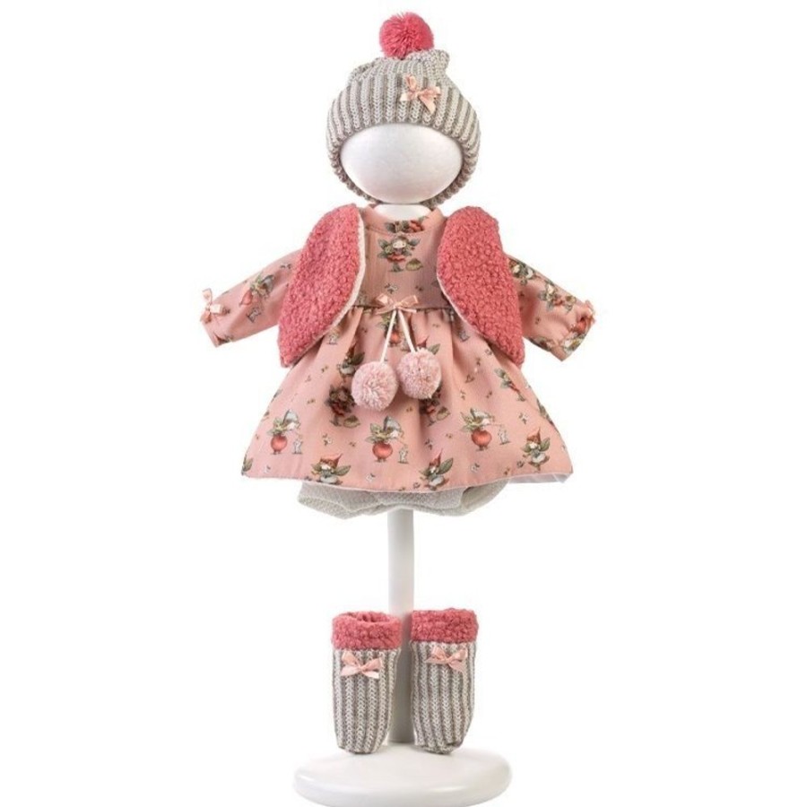 Accessories  Llorens | Clothes For Llorens Dolls 40 Cm - Pink Flower Dress With Vest, Hat And Socks