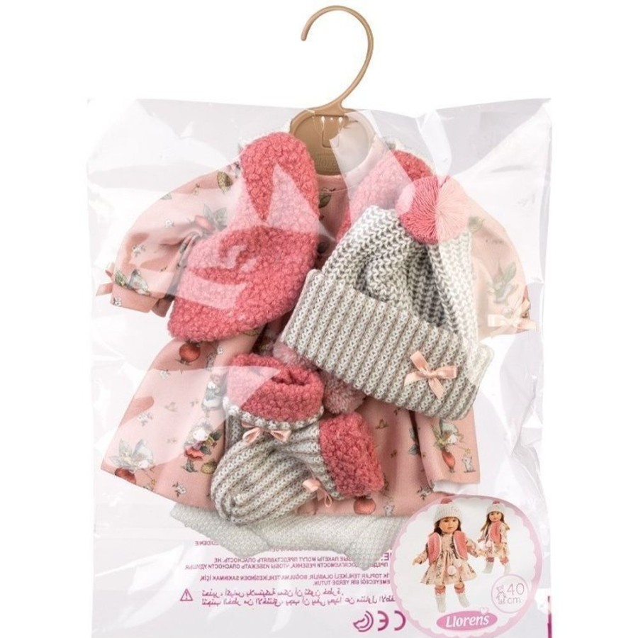 Accessories  Llorens | Clothes For Llorens Dolls 40 Cm - Pink Flower Dress With Vest, Hat And Socks