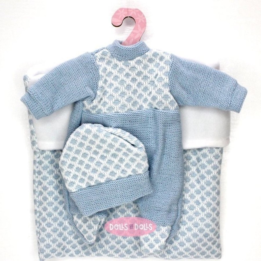 Accessories  Antonio Juan | Outfit For Antonio Juan Doll 26-27 Cm - Light Blue-White Knitted Romper Suit With Cap And Coat