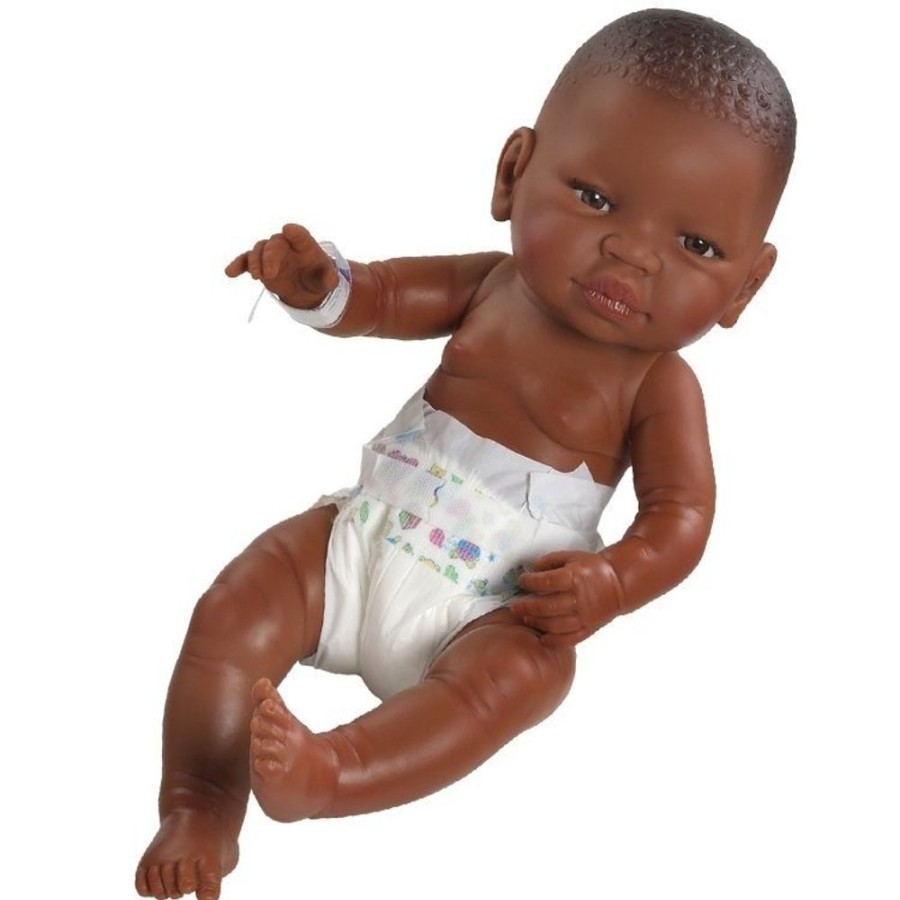 Dolls  Paola Reina | Paola Reina Doll 45 Cm - Bebito Newborn - Black Boy With Nappy