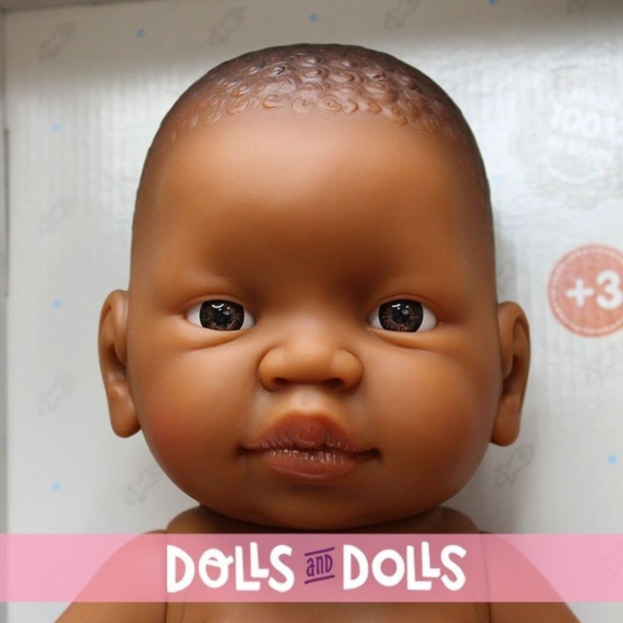 Dolls  Paola Reina | Paola Reina Doll 45 Cm - Bebito Newborn - Black Boy With Nappy