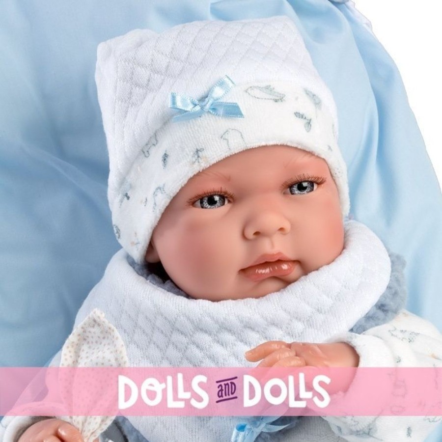 Dolls  Llorens | Llorens Doll 40 Cm - Nico Newborn With A Light Blue Cushion