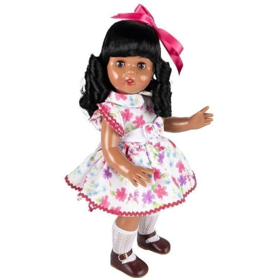 Dolls  Mariquita Perez | Mariquita Perez Doll 50 Cm - African American In A Fuchsia Flower Dress