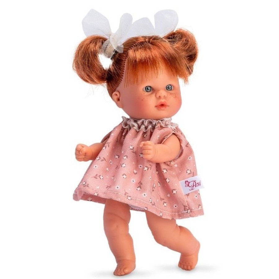 Dolls  Así | Asi Doll 20 Cm - Bomboncin With Pink Flower Dress With Beige Flower And Tulle Pigtail Bows