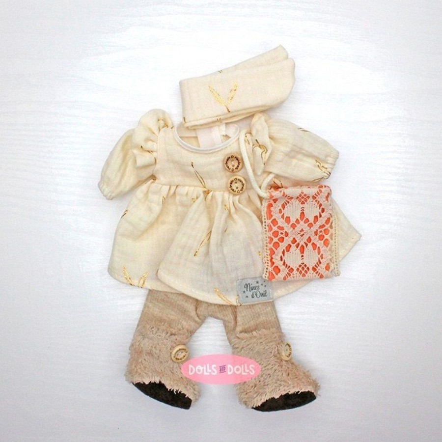 Accessories  Nines d'Onil | Clothes For Nines D'Onil Dolls 30 Cm - Mia - Beige Dress With Orange Bag