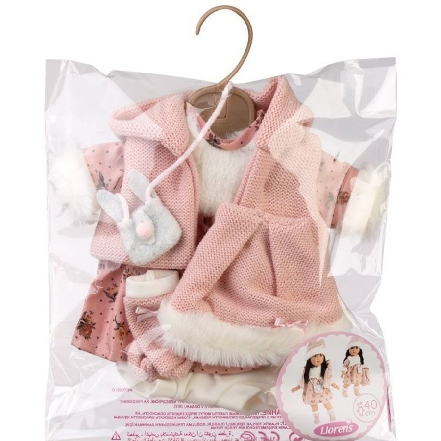 Accessories  Llorens | Clothes For Llorens Dolls 40 Cm - Flower Dress With Hooded Vest, Bag And Socks - Llorens