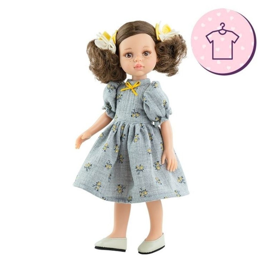 Accessories  Paola Reina | Outfit For Paola Reina Doll 32 Cm - Las Amigas - Fabi - Gray Dress With Yellow Flowers