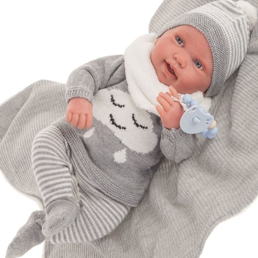 Dolls  Antonio Juan | Antonio Juan Doll 40 Cm - Pipo With Gray Blanket Reborn Limited Series