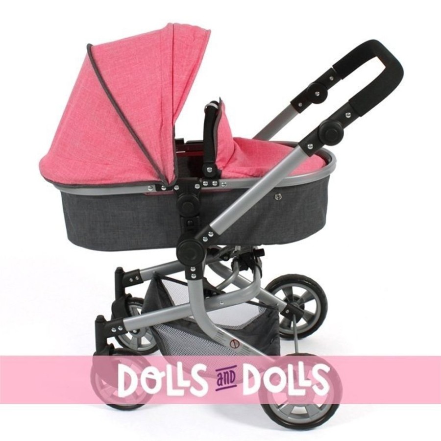 Accessories  Bayer Chic 2000 | Mika Pram 74,5 Cm Convertible To Pushchair For Dolls - Bayer Chic 2000 - Coral-Grey