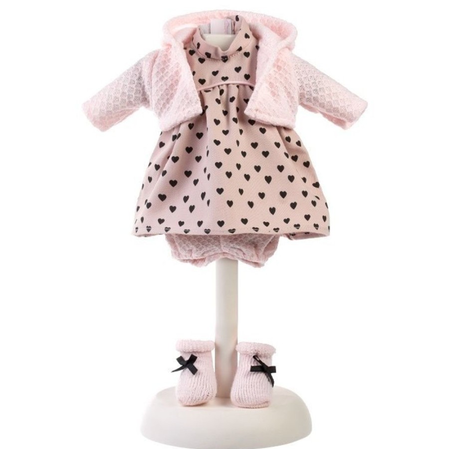 Accessories  Llorens | Clothes For Llorens Dolls 33 Cm - Black Hearts Dress With Pink Jacket And Pink Socks With A Black Bow