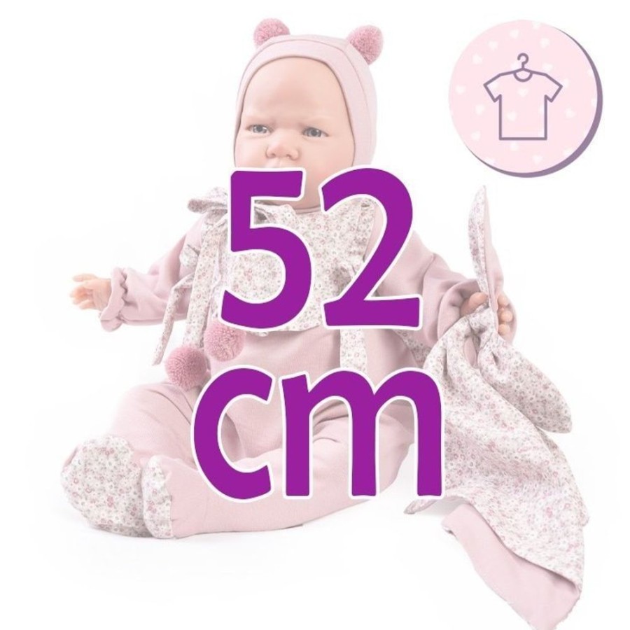 Accessories  Antonio Juan | Outfit For Antonio Juan Doll 52 Cm - Mi Primer Reborn Collection - Pink Pajamas With Flowers, Hat And Dou-Dou.