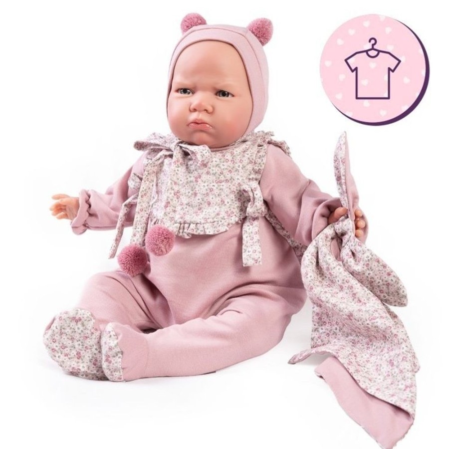 Accessories  Antonio Juan | Outfit For Antonio Juan Doll 52 Cm - Mi Primer Reborn Collection - Pink Pajamas With Flowers, Hat And Dou-Dou.