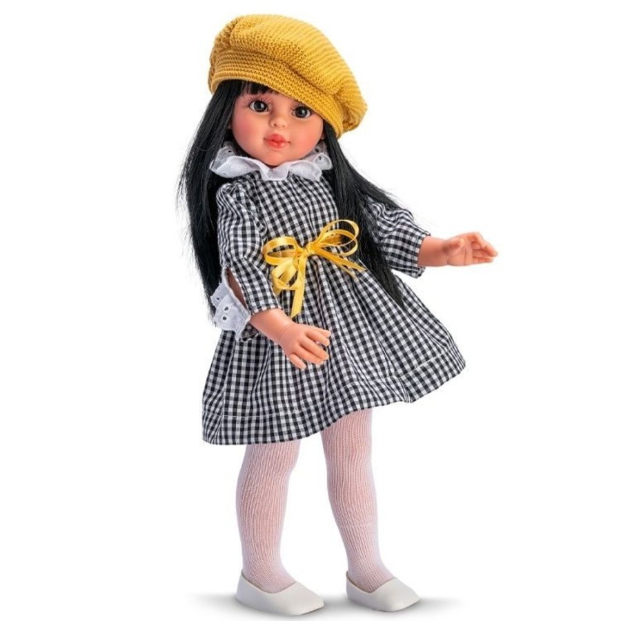 Dolls  Así | Asi Doll 40 Cm - Sabrina With Black Vichy Dress And Yolk-Colored Knitted Beret