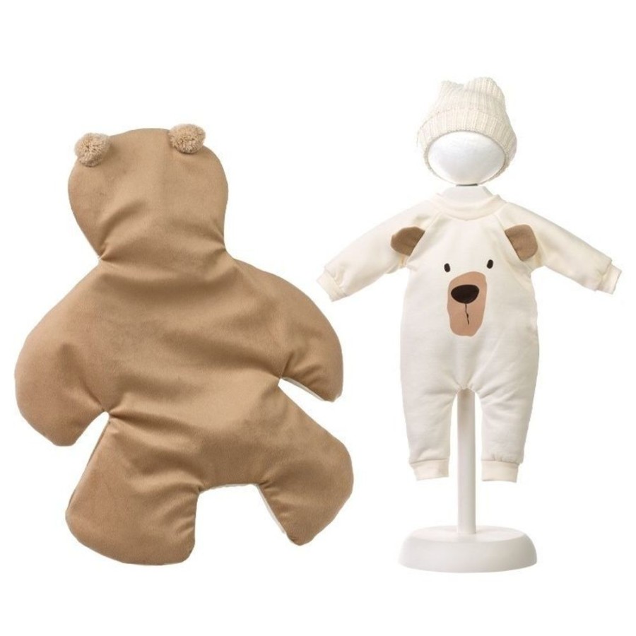 Accessories  Llorens | Clothes For Llorens Dolls 36 Cm - Beige Pajamas And Teddy Bear Shaped Blanket With Matching Hat