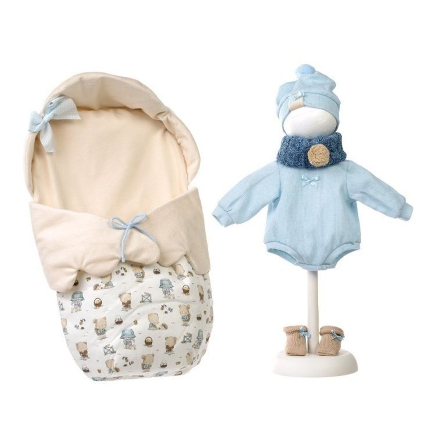 Dolls  Llorens | Clothes For Llorens Dolls 40 Cm - Beige Baby Carrier Bag With Teddy Bear Pattern, Romper, Scarf, Hat And Bootees