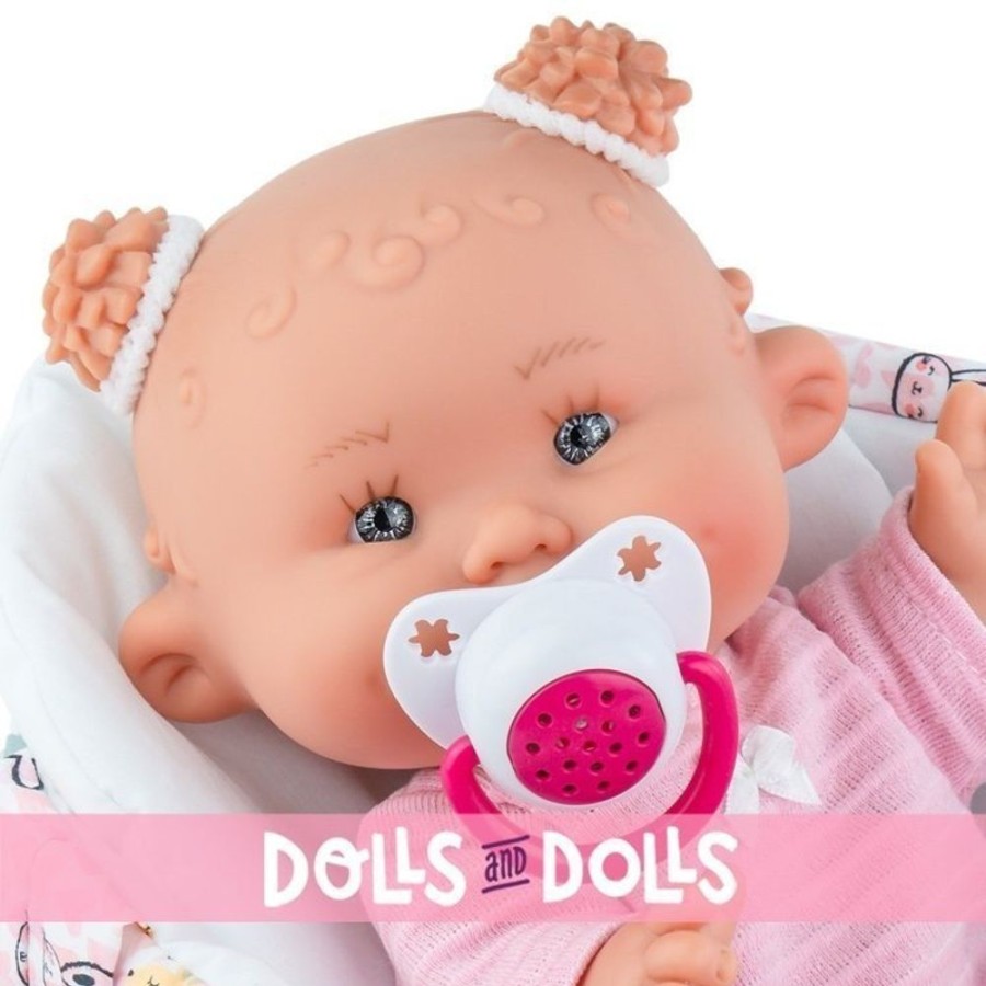 Dolls  Marina & Pau | Marina & Pau Doll 26 Cm - Nenotes Baby With Pink Carrycot