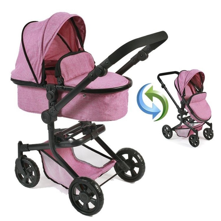 Accessories  Bayer Chic 2000 | Mika Pram 74,5 Cm Convertible To Pushchair For Dolls - Bayer Chic 2000 - Pink Denim