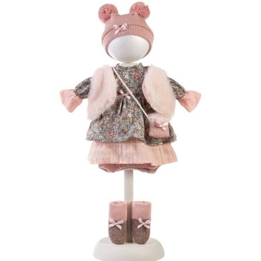 Accessories  Llorens | Clothes For Llorens Dolls 40 Cm - Flower Dress With Vest, Hat With Pompoms, Handbag And Socks