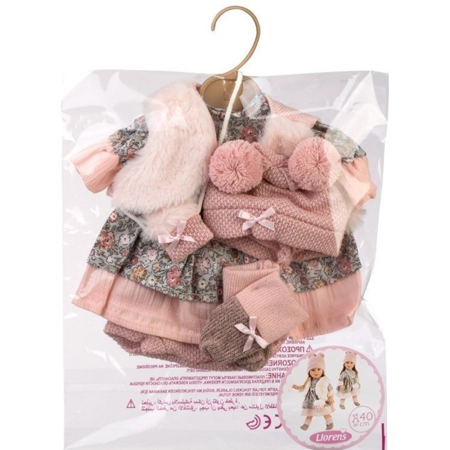 Accessories  Llorens | Clothes For Llorens Dolls 40 Cm - Flower Dress With Vest, Hat With Pompoms, Handbag And Socks