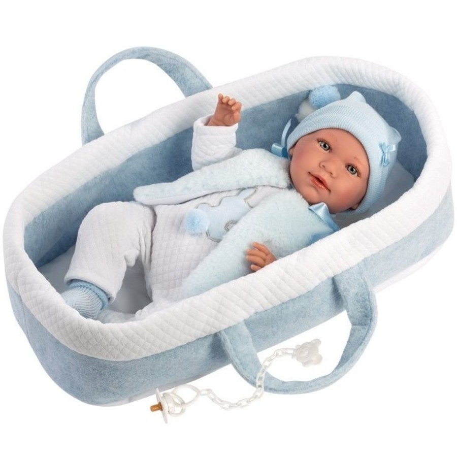 Dolls  Llorens | Llorens Doll 40 Cm - Newborn Crying Mimo With Light Blue Carrycot