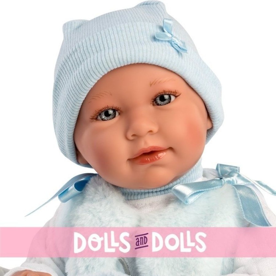 Dolls  Llorens | Llorens Doll 40 Cm - Newborn Crying Mimo With Light Blue Carrycot