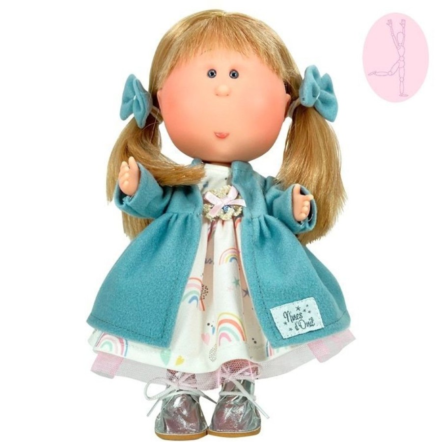 Dolls  Nines d'Onil | Nines D'Onil Doll 30 Cm - Mia Articulated - Blonde With Rainbow Dress And Blue Coat