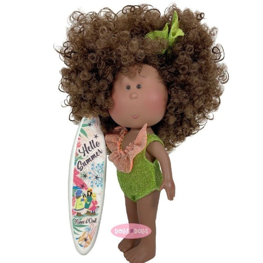 Dolls  Nines d'Onil | Nines D'Onil Doll 30 Cm - Mia Summer Black With Curly Hair And Green Swimsuit