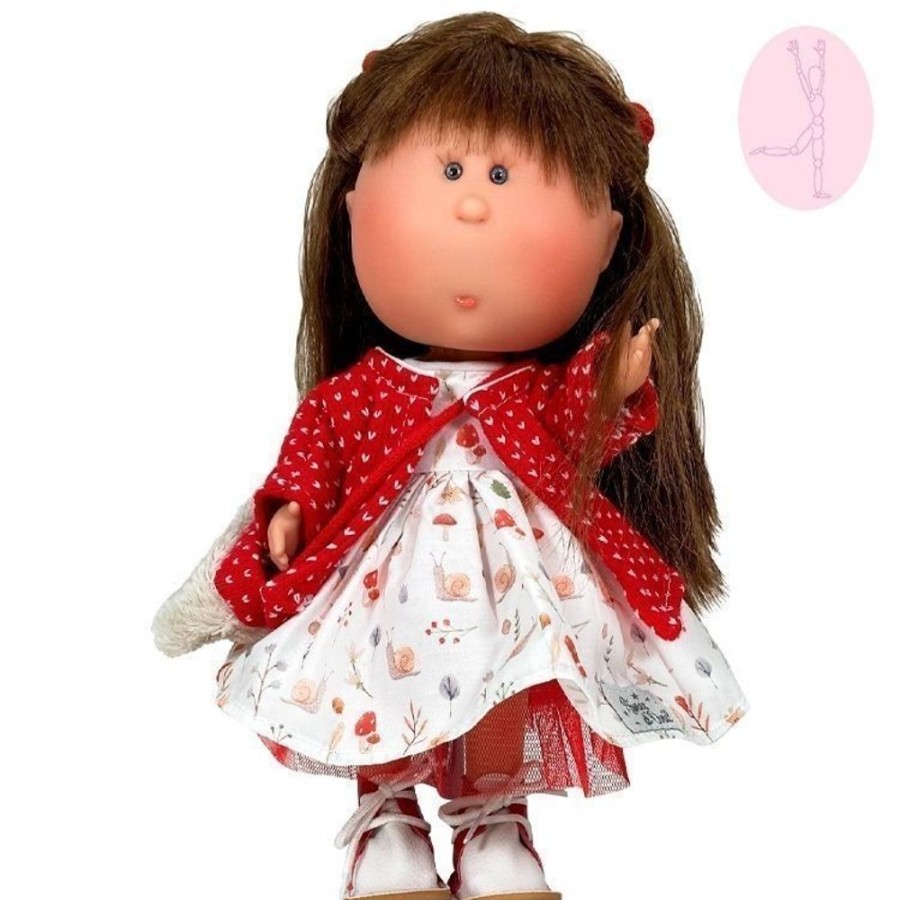 Dolls  Nines d'Onil | Nines D'Onil Doll 30 Cm - Mia Articulated - Brunette With Snail Dress And Red Jacket