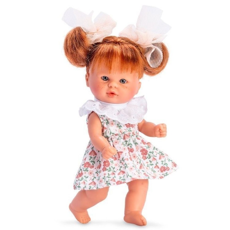 Dolls  Así | Asi Doll 20 Cm - Bomboncin With Salmon-Colored Flower Dress With Bows For Pigtails