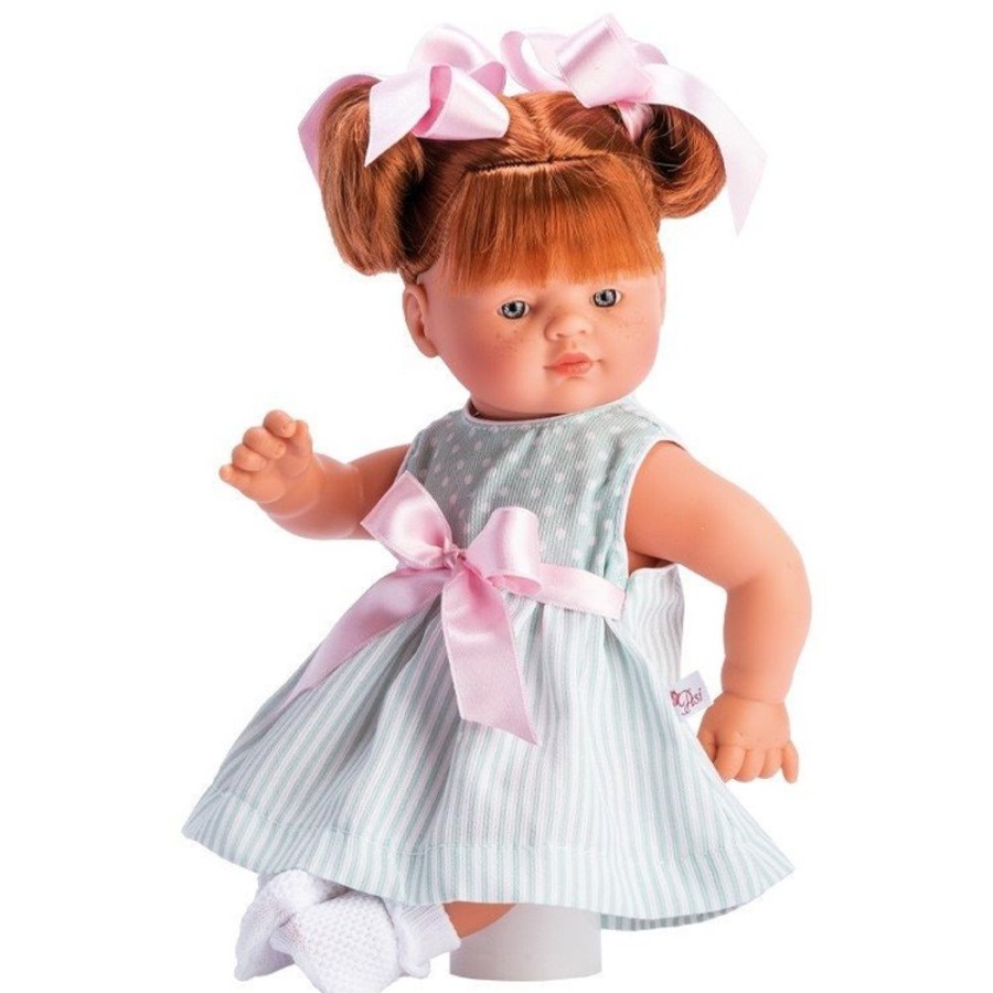 Dolls  Así | Asi Doll 36 Cm - Guille In Green Pique Dress Stripped With Pink Bow