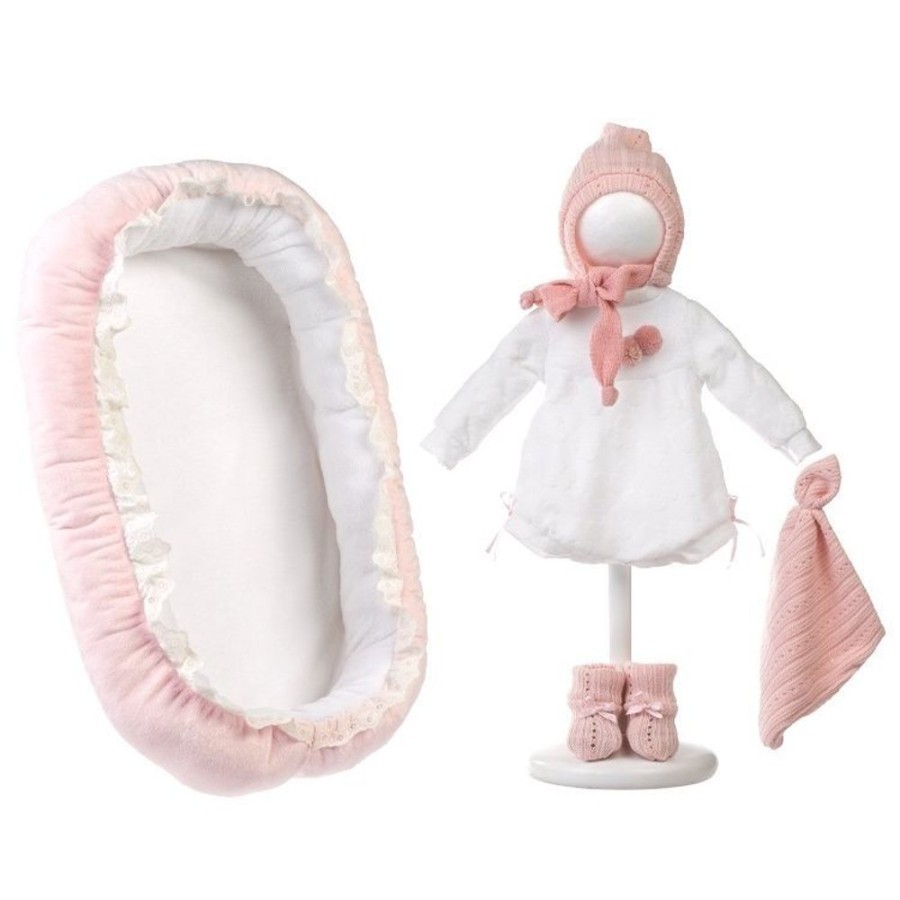 Dolls  Llorens | Clothes For Llorens Dolls 42 Cm - Little Bed With Lace, Short Romper, Hat, Blanket And Booties