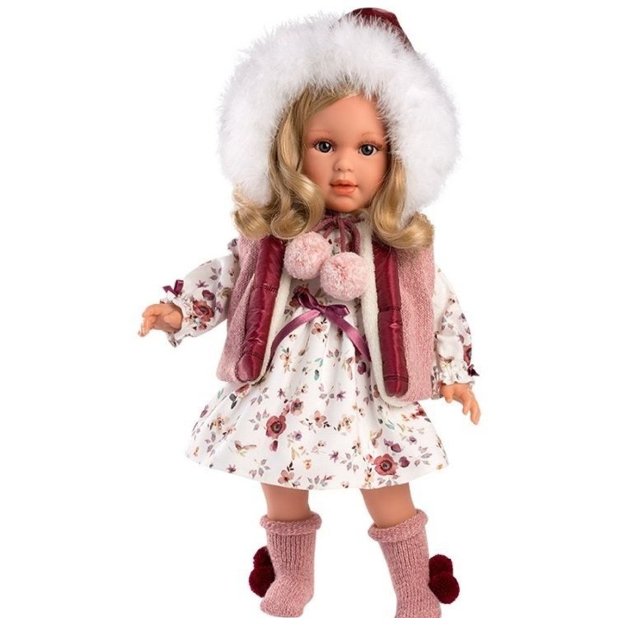 Dolls  Llorens | Llorens Doll 40 Cm - Lucia In Flowery Dress And Hooded Vest