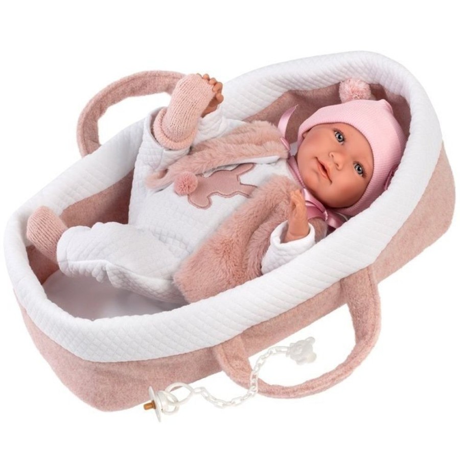 Dolls  Llorens | Llorens Doll 40 Cm - Crying Mimi Newborn With Pink Carrycot