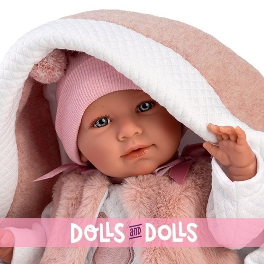 Dolls  Llorens | Llorens Doll 40 Cm - Crying Mimi Newborn With Pink Carrycot