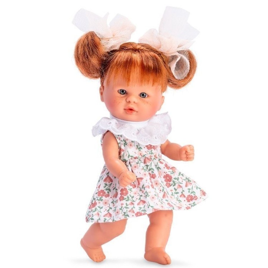 Dolls  Así | Asi Doll 20 Cm - Bomboncin With Salmon-Colored Flower Dress With Bows For Pigtails