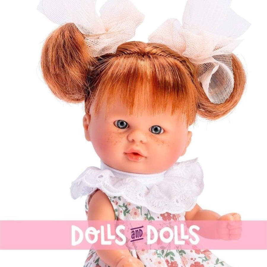 Dolls  Así | Asi Doll 20 Cm - Bomboncin With Salmon-Colored Flower Dress With Bows For Pigtails