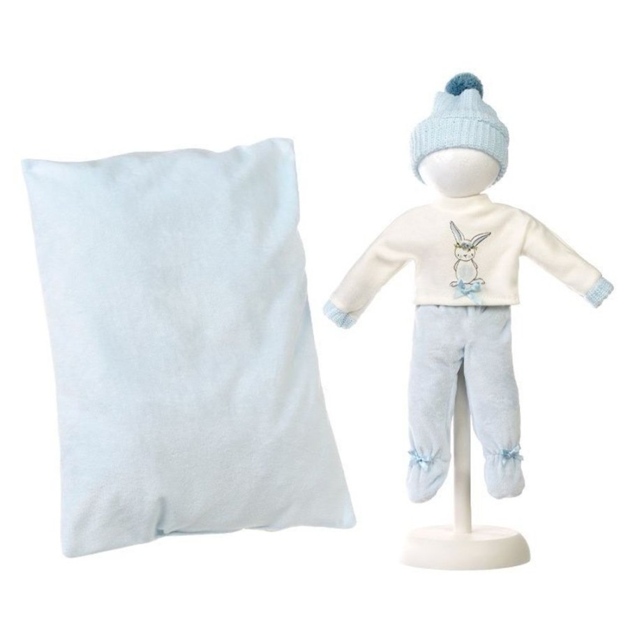 Accessories  Llorens | Clothes For Llorens Dolls 35 Cm - Blue Bunny Print Sweater, Pants, Beanie And Pillow