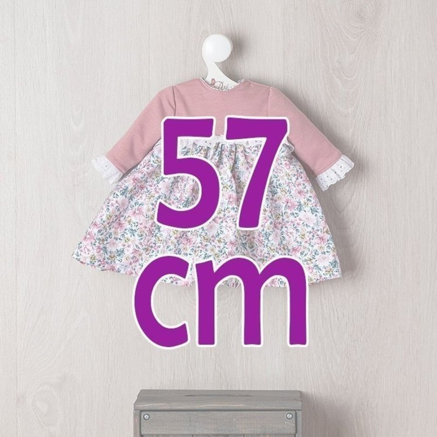 Dolls  Así | Outfit For Asi Doll 57 Cm - Pink Flowered Dress With Knitted Chest For Pepa Doll