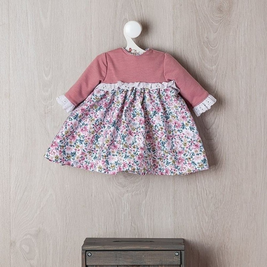 Dolls  Así | Outfit For Asi Doll 57 Cm - Pink Flowered Dress With Knitted Chest For Pepa Doll