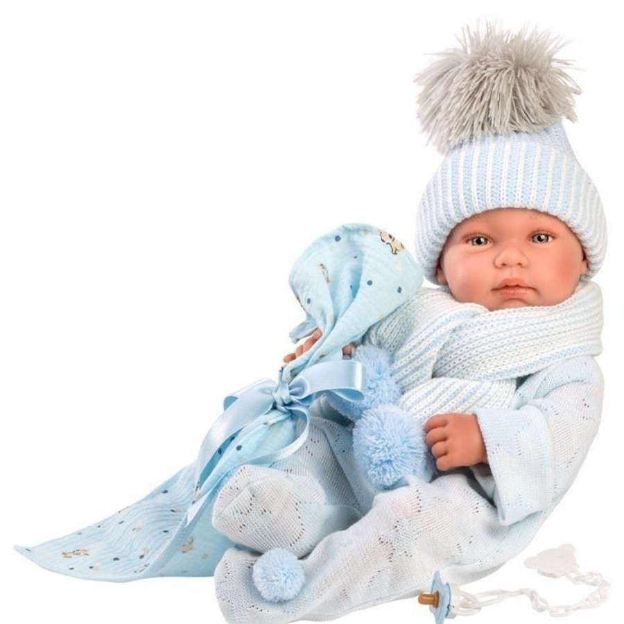 Dolls  Llorens | Llorens Doll 43 Cm - Newborn Tino With Light Blue Bambi Blanket