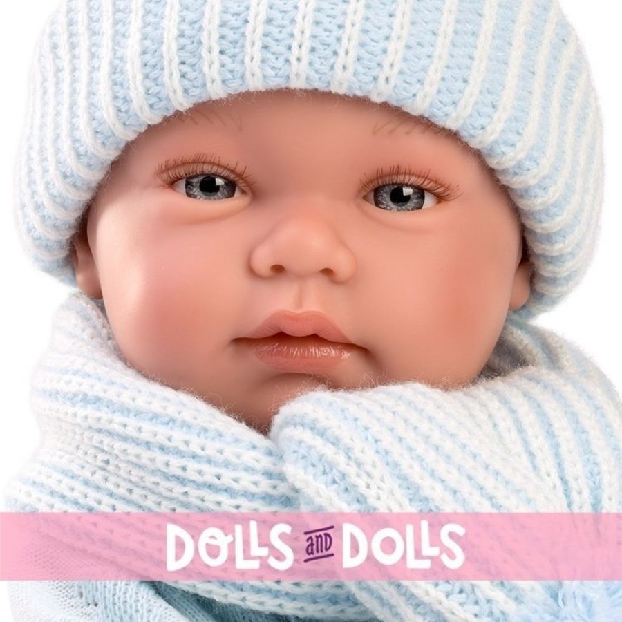 Dolls  Llorens | Llorens Doll 43 Cm - Newborn Tino With Light Blue Bambi Blanket