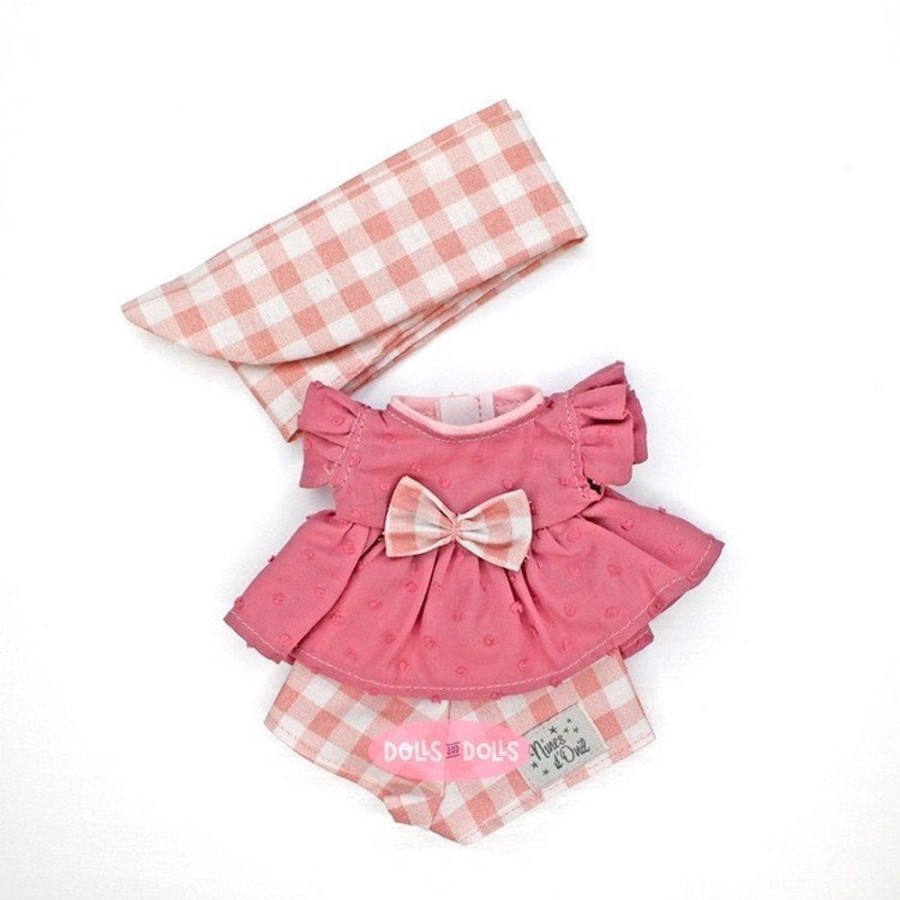 Accessories  Nines d'Onil | Clothes For Nines D'Onil Dolls 30 Cm - Mia - Pink Dress With Checkered Headband