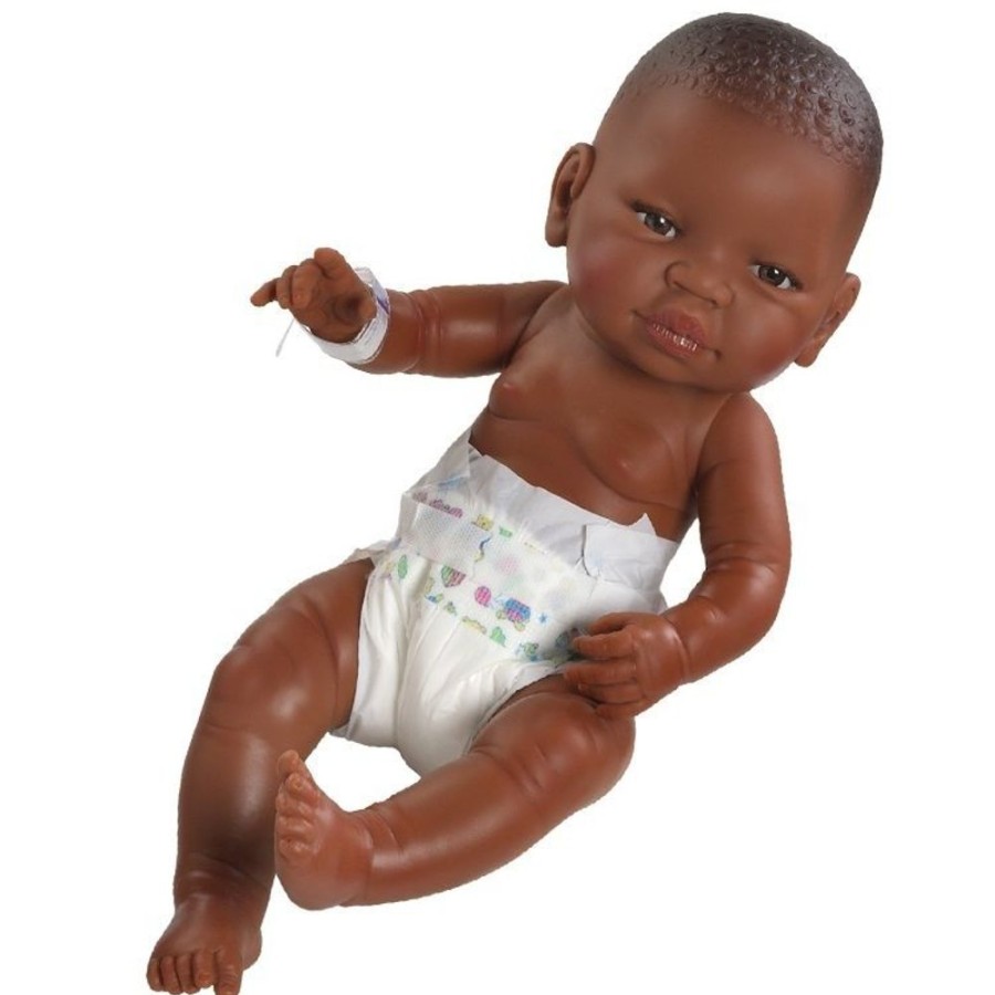 Dolls  Paola Reina | Paola Reina Doll 45 Cm - Bebita Newborn - Black Girl With Nappy