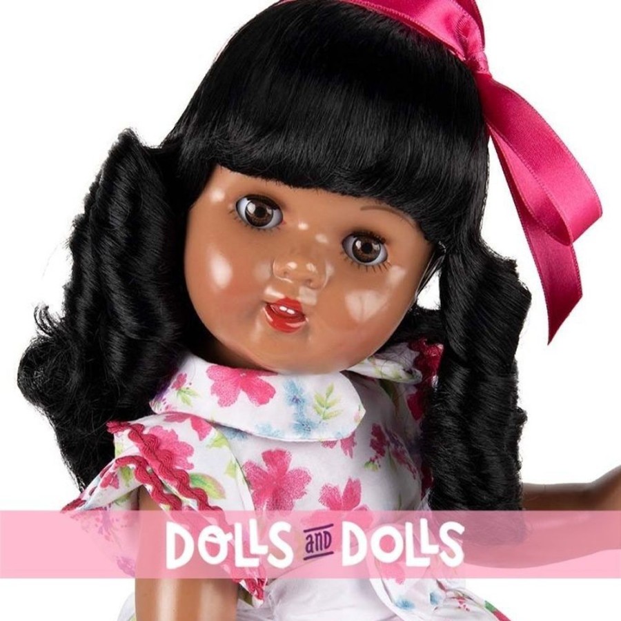 Dolls  Mariquita Perez | Mariquita Perez Doll 50 Cm - African American In A Fuchsia Flower Dress