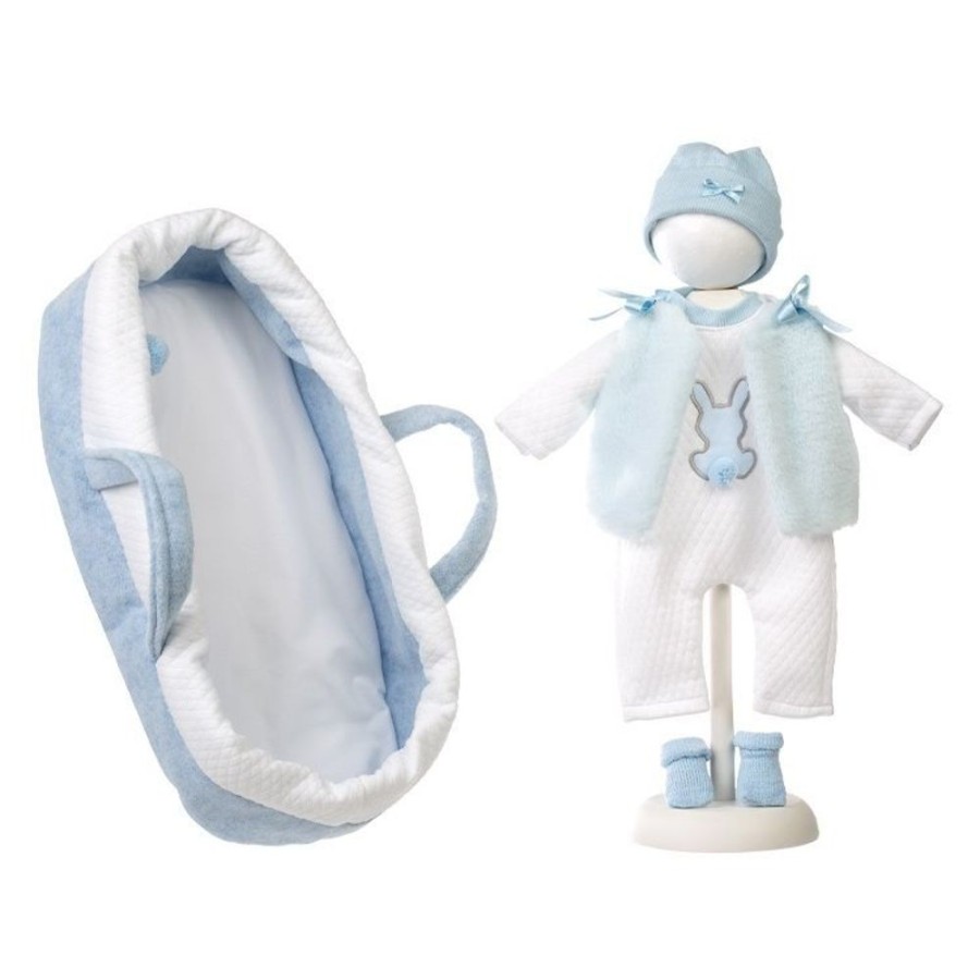 Dolls  Llorens | Clothes For Llorens Dolls 42 Cm - Blue Carrycot, Bunny Pajamas, A Soft Vest, Hat And Booties