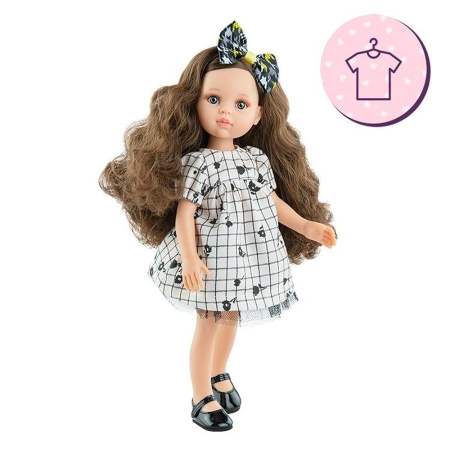 Accessories  Paola Reina | Outfit For Paola Reina Doll 32 Cm - Las Amigas - Ana Belen - Black Flower Dress With Bow