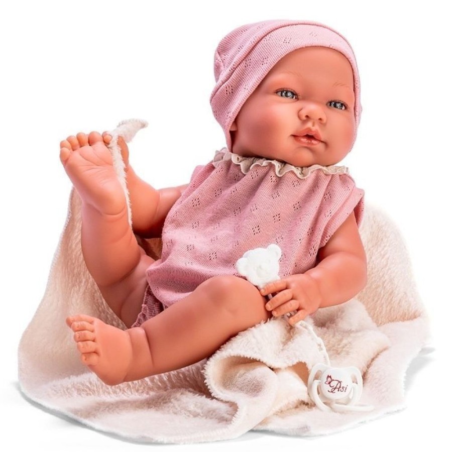 Dolls  Así | Asi Doll 43 Cm - Maria With Pink Knitted Bodysuit And Hat With Beige Blanket