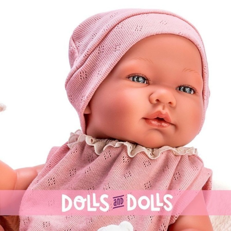 Dolls  Así | Asi Doll 43 Cm - Maria With Pink Knitted Bodysuit And Hat With Beige Blanket